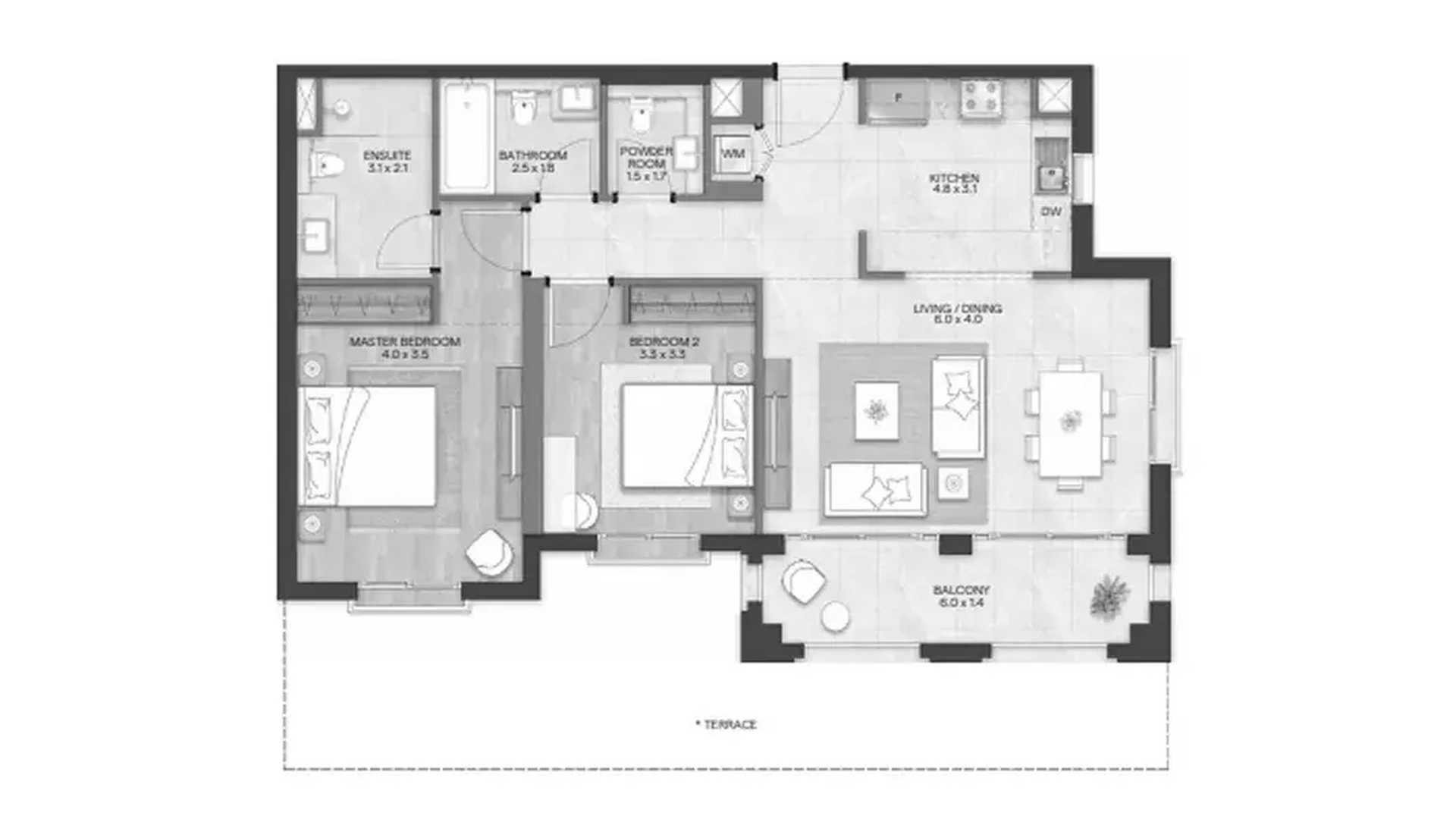 Property floor plan, 2 bedrooms in BLOOM LIVING GRANADA No. 11034