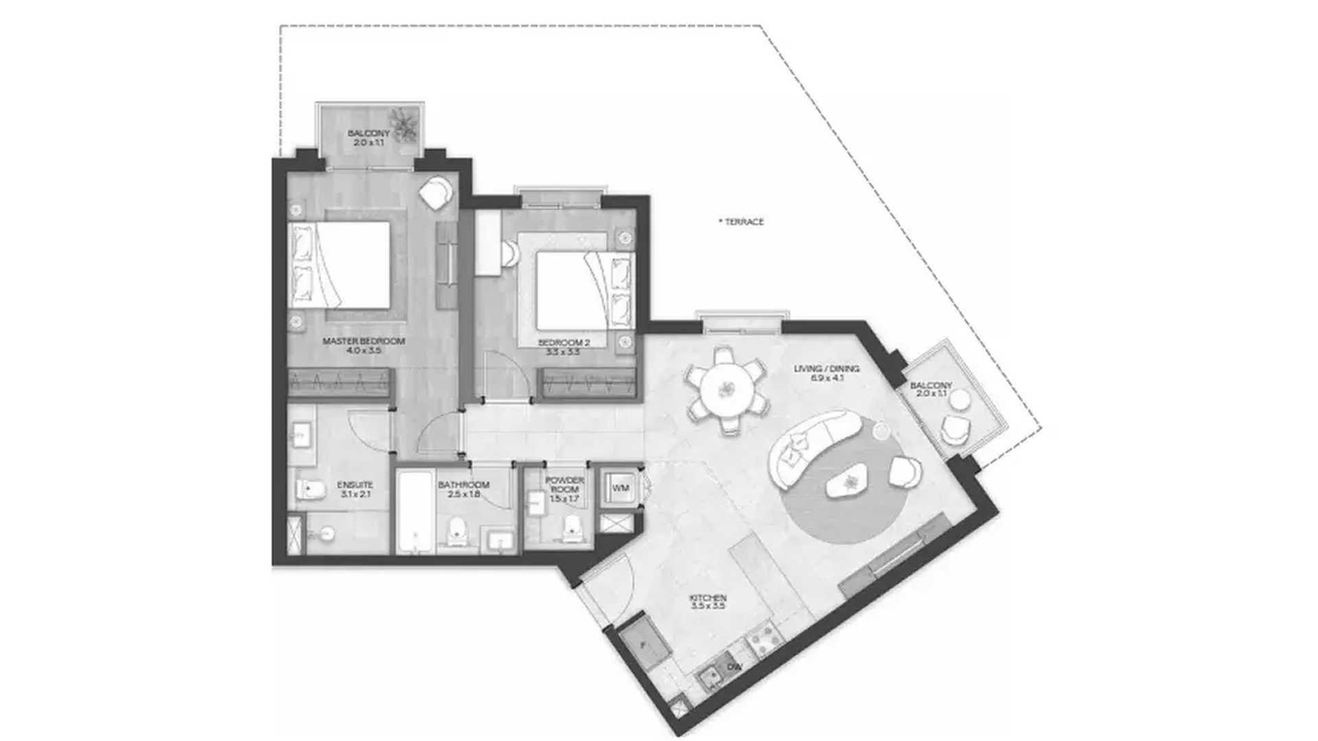 Property floor plan, 2 bedrooms in BLOOM LIVING GRANADA No. 11033