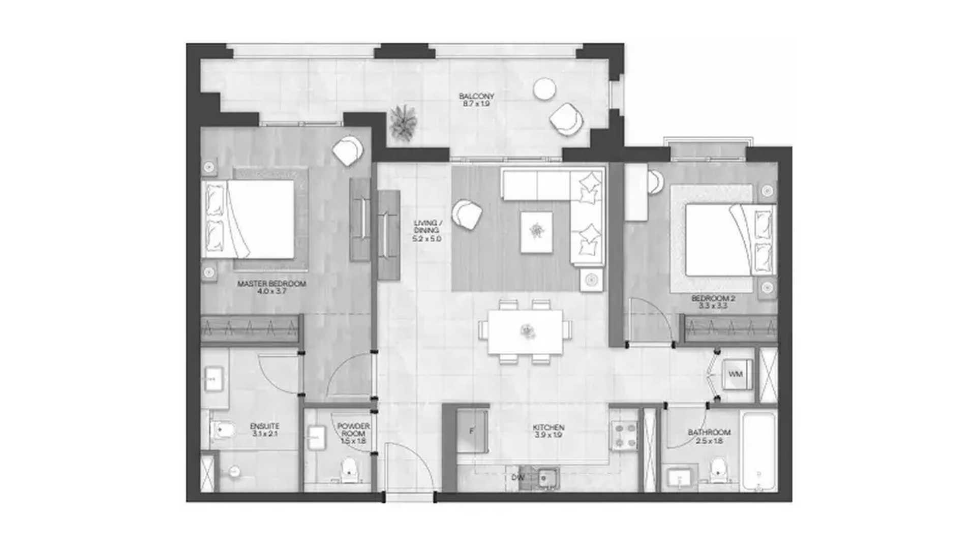 Property floor plan, 2 bedrooms in BLOOM LIVING GRANADA No. 11035